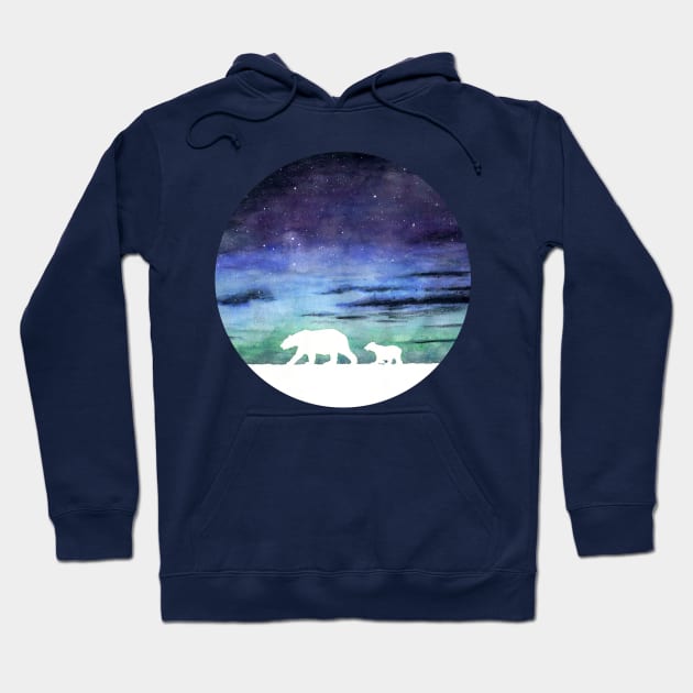 Aurora borealis and polar bears (white version) Hoodie by Savousepate